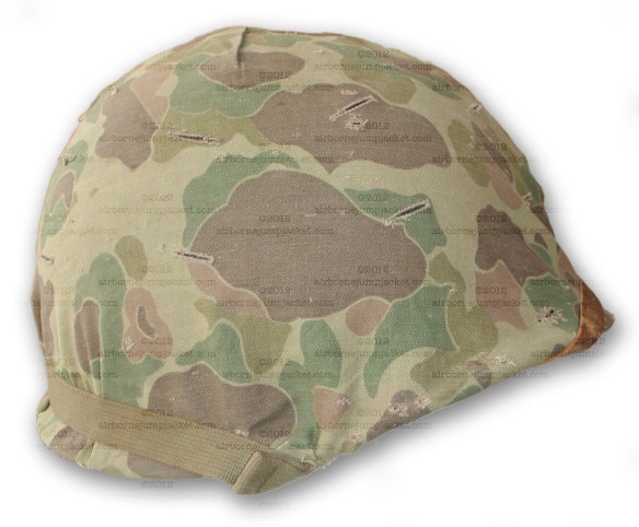 WWII USMC Helmet with Camouflage Cover front view