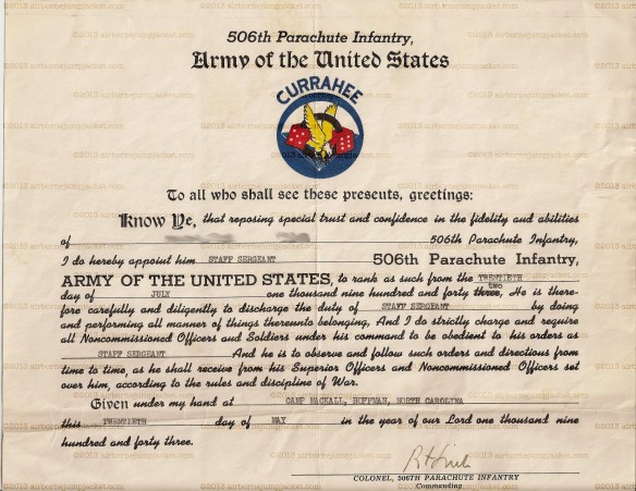 506th Parachute Infantry Regiment Promotion Document