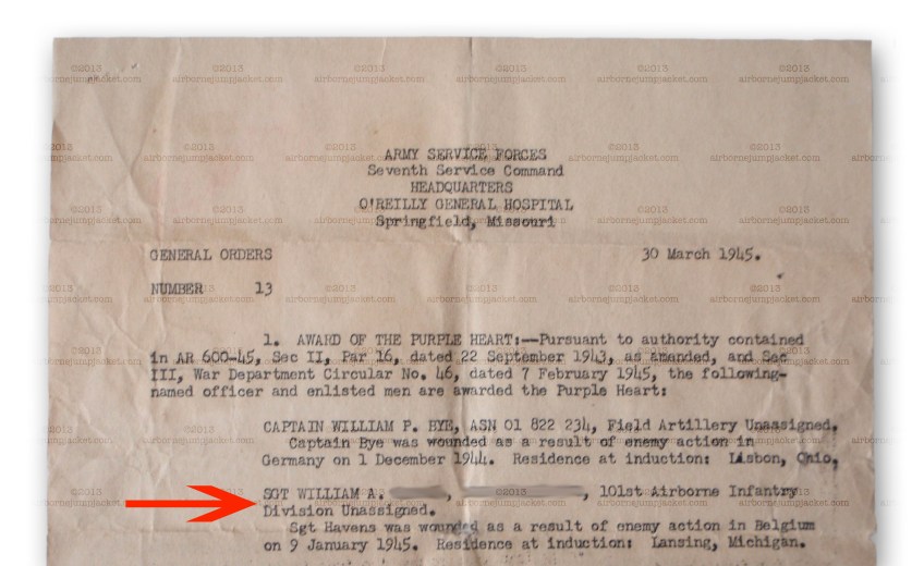 401st GIR Purple Heart General Orders